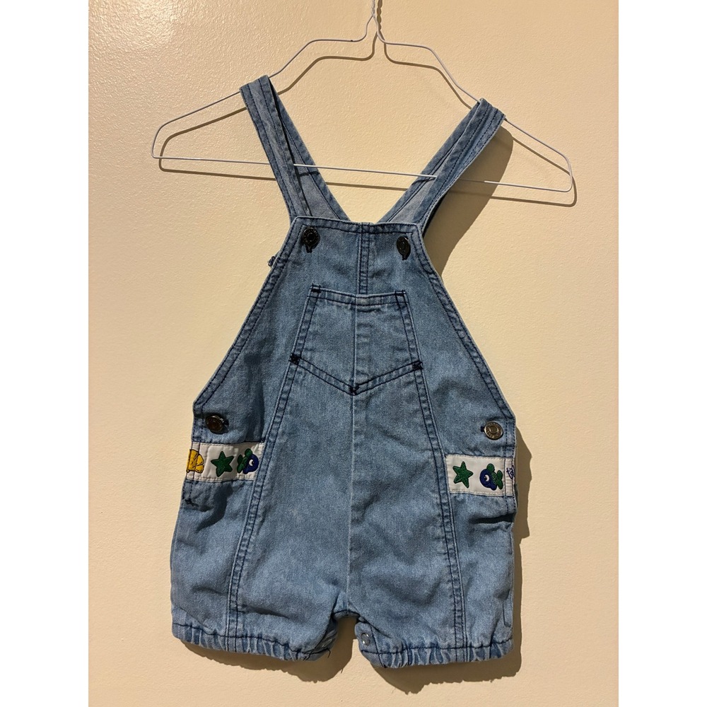 Kids N Fun Vintage Light Wash Denim Sea Life Shortalls Overalls 12M Blue